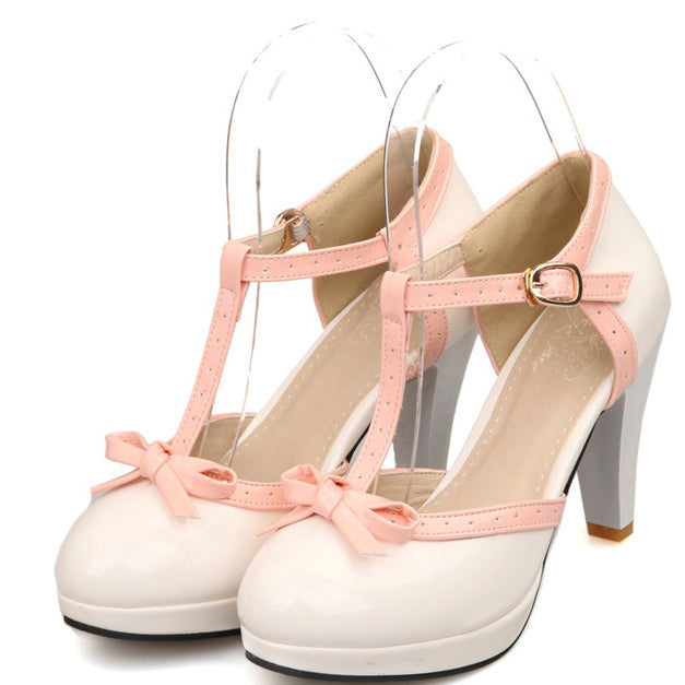 T-straps Bowknot Platform High Heel Sandals