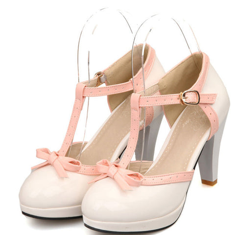 T-straps Bowknot Platform High Heel Sandals