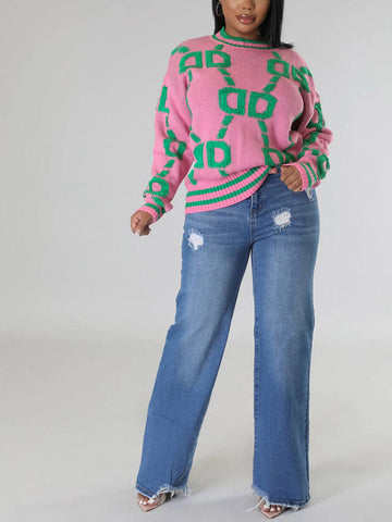 Contrast Letter Knit Cardigans