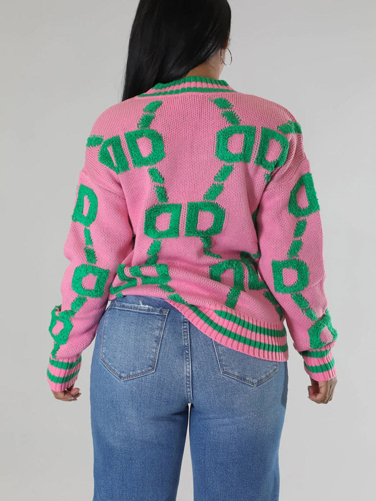 Contrast Letter Knit Cardigans