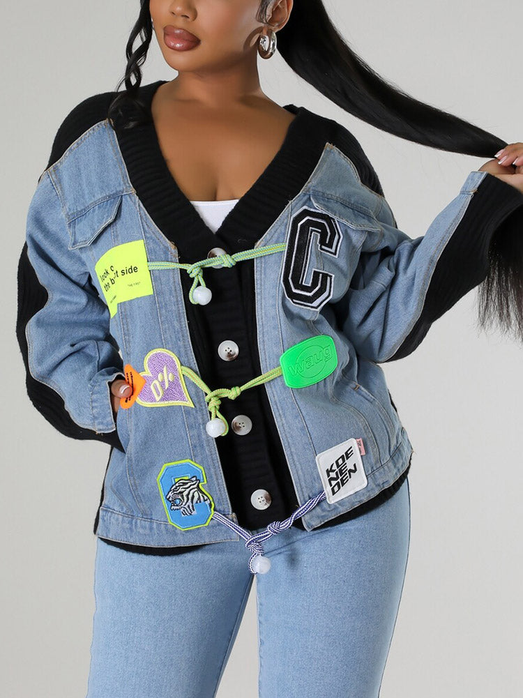 Button Denim Knit Cardigans