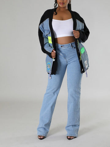 Button Denim Knit Cardigans