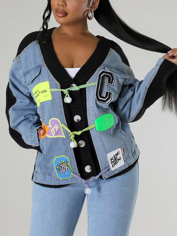 Button Denim Knit Cardigans
