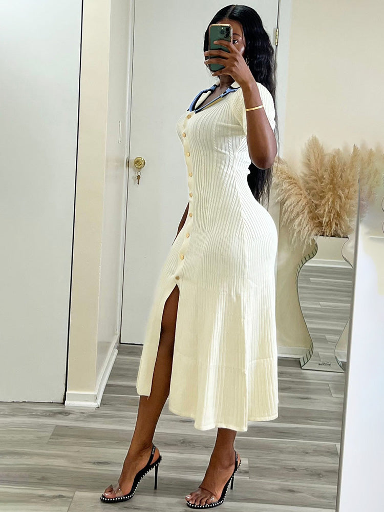 Knit Letter Embroidery Midi Dresses
