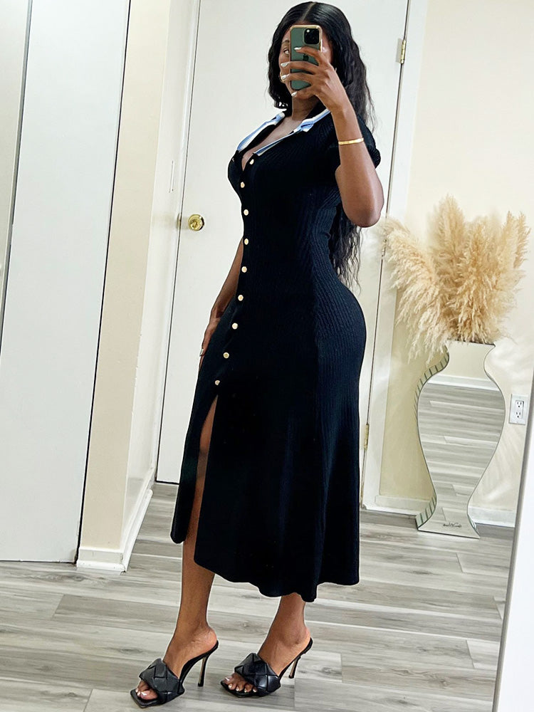 Knit Letter Embroidery Midi Dresses