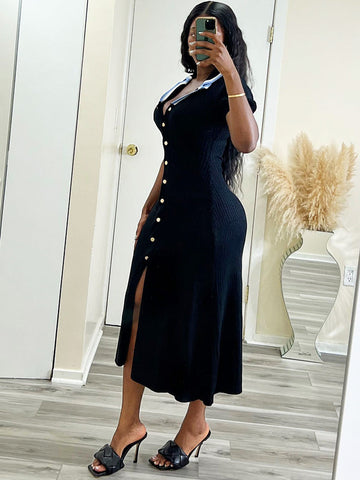 Knit Letter Embroidery Midi Dresses