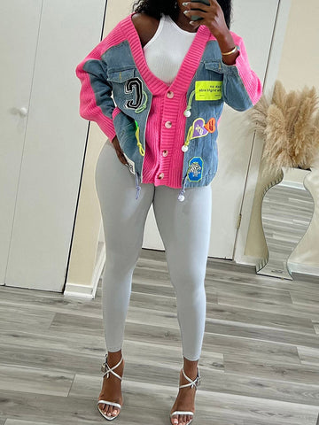 Button Denim Knit Cardigans
