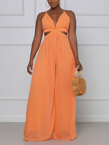 Straps V-Neck Cut Out Jumpsuits