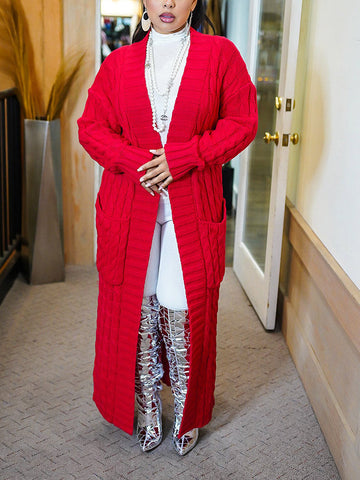 Knitted Solid Pocket Sweater Cardigans
