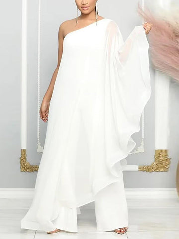 One Shoulder Ruffle Flowy Jumpsuits