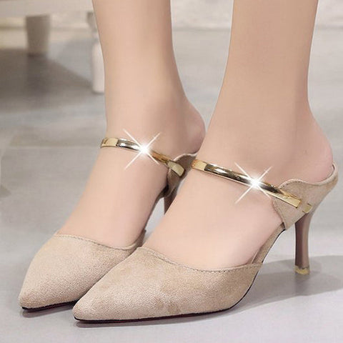 Metallic Ankle Straps Pointed Toe Stiletto Heel Shoes