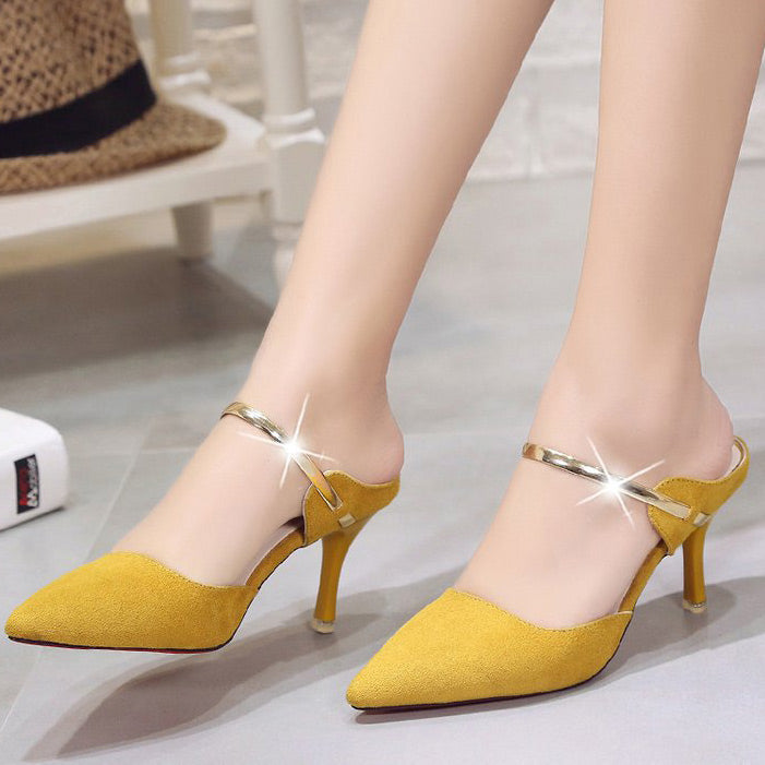 Metallic Ankle Straps Pointed Toe Stiletto Heel Shoes