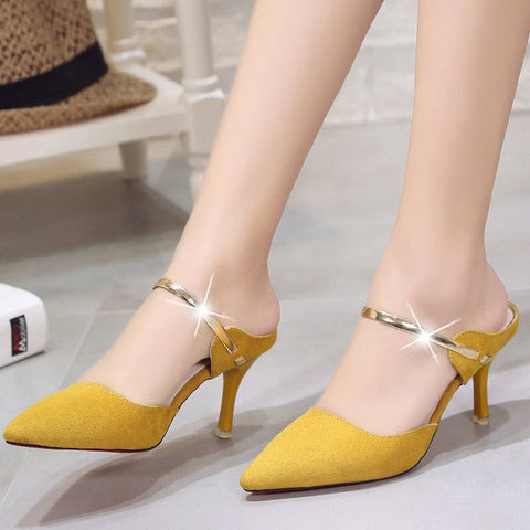 Metallic Ankle Straps Pointed Toe Stiletto Heel Shoes