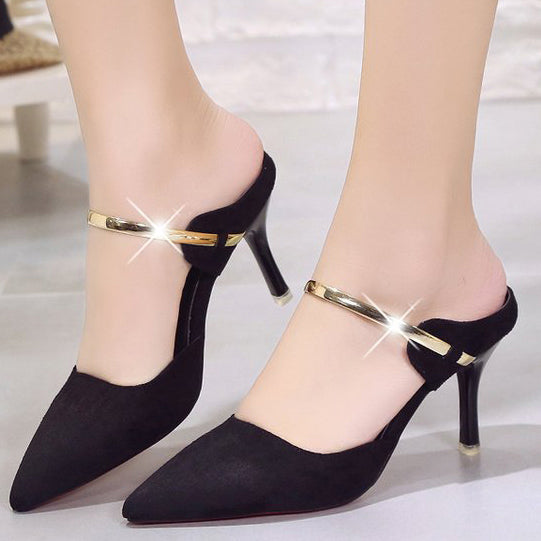 Metallic Ankle Straps Pointed Toe Stiletto Heel Shoes