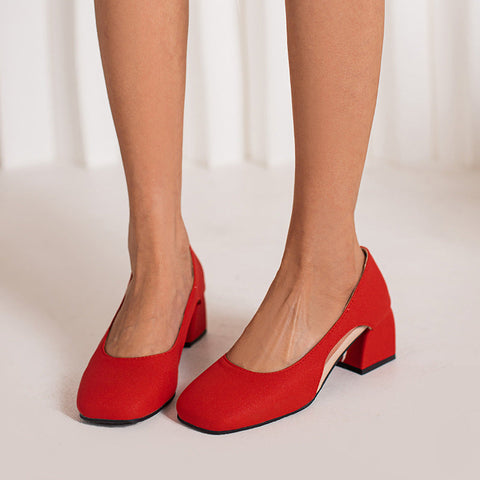 Women's Candy Color Thick Heel Hollow Shoes