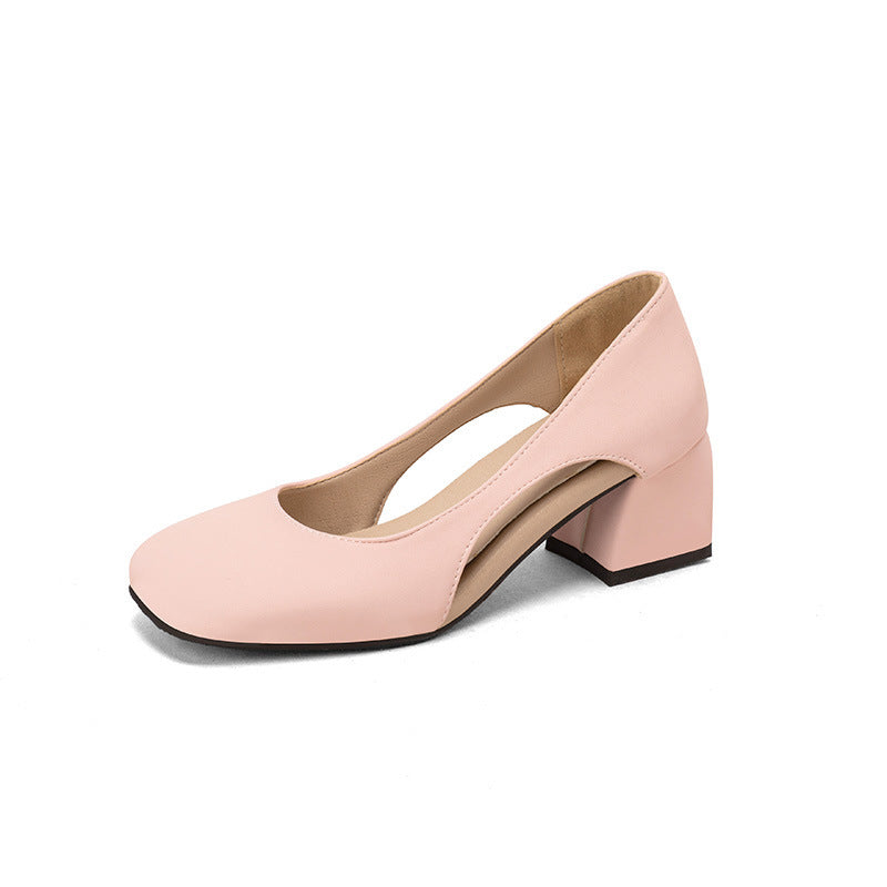 Women's Candy Color Thick Heel Hollow Shoes