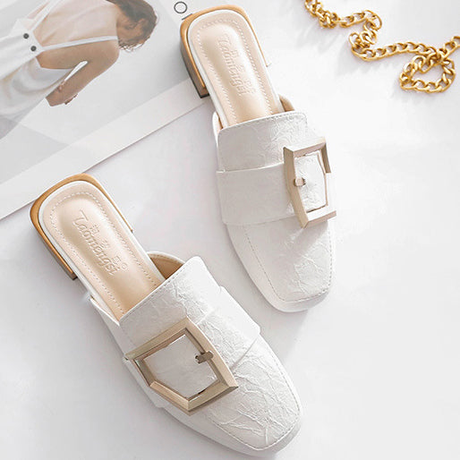 Decor Metal Closed-toe Pump Shoes Flat Sandals