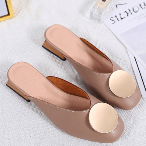Metal Decor PU Closed Toe Shoes Flats Sandals