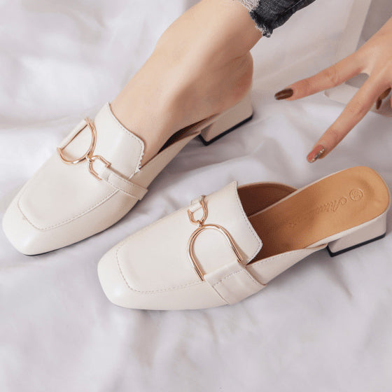 PU Flat Heel Closed Toe Sandals