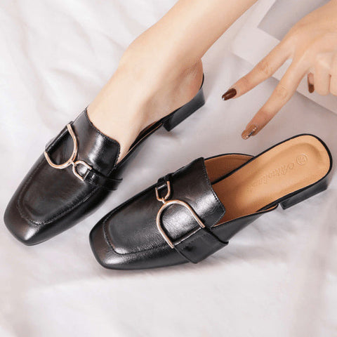 PU Flat Heel Closed Toe Sandals