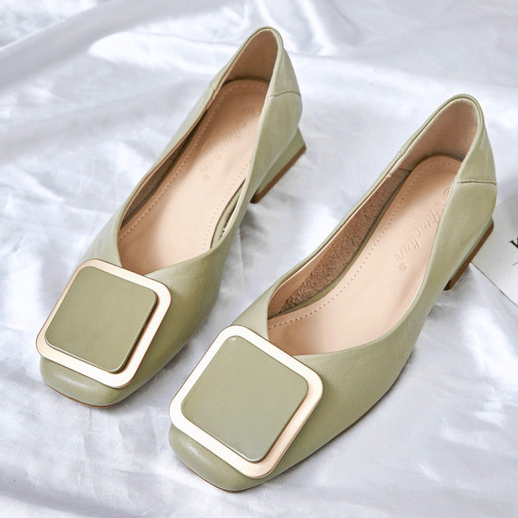 Chunky Closed Toe Heel Flats With Buckle