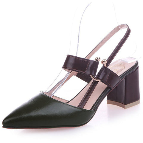 Chunky Heel Pointed Cap-toe Sandals With Buckle