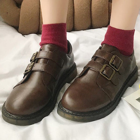 PU Round Toe Shoes With Buckle