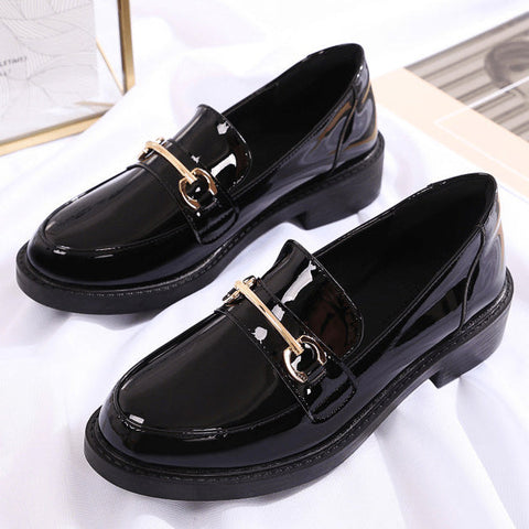 Black Closed Toe Patent Leather Flats