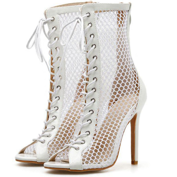 Women's Peep-toe Mesh Lace-up Stiletto Heels