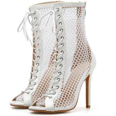 Women's Peep-toe Mesh Lace-up Stiletto Heels