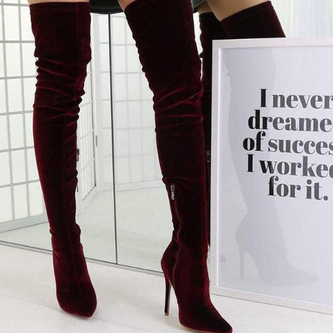 Pointed Toe Stiletto Heels Over Knee Boots