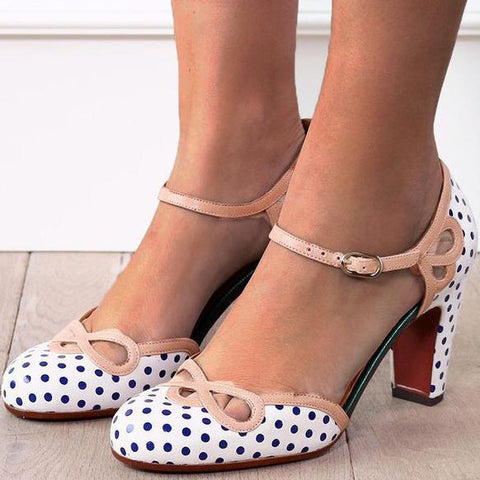 Polka Dot Cap-toe Ankle Strap Pump Sandals