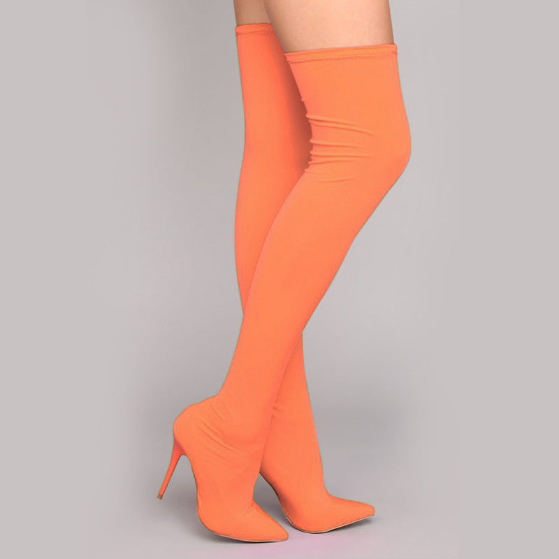 Fluorescent Stiletto Heel Over The Knee Boots With Zipper