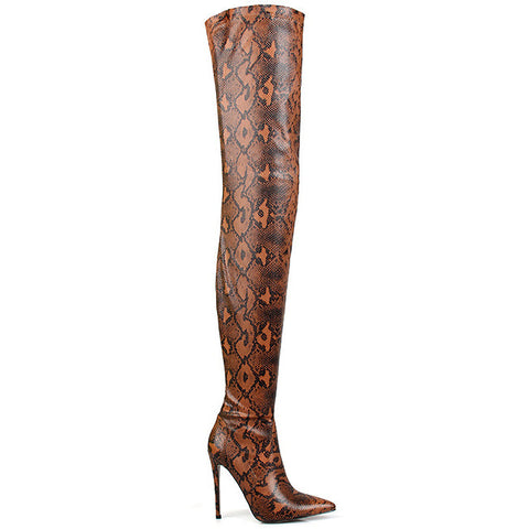 Stiletto Heel Snakeskin Print Over The Knee Boots