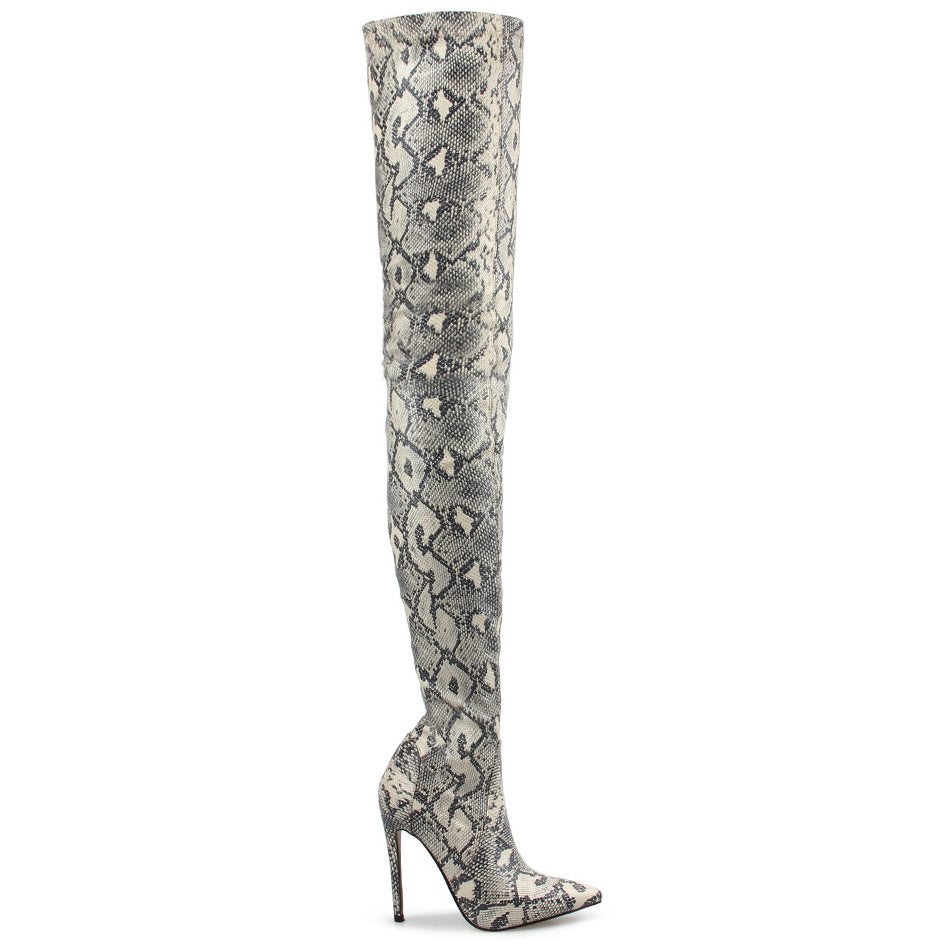 Stiletto Heel Snakeskin Print Over The Knee Boots