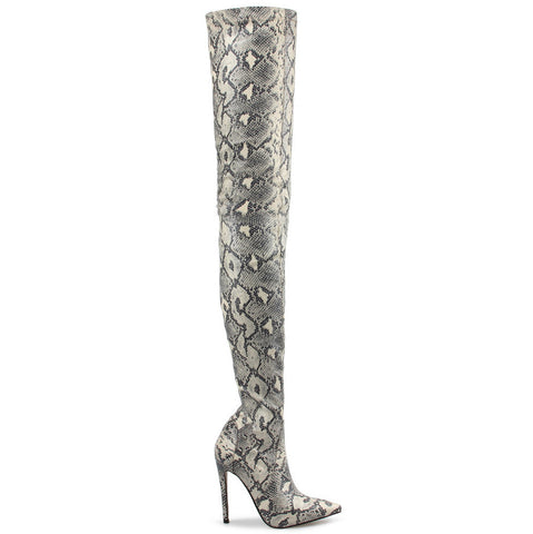 Stiletto Heel Snakeskin Print Over The Knee Boots