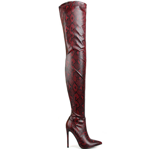 Stiletto Heel Snakeskin Print Over The Knee Boots