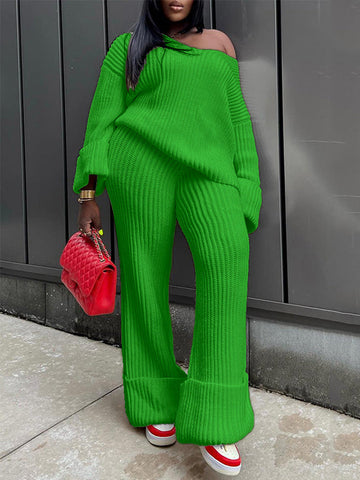 Ribbed Knit Sweater Pants Set