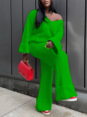 Ribbed Knit Sweater Pants Set