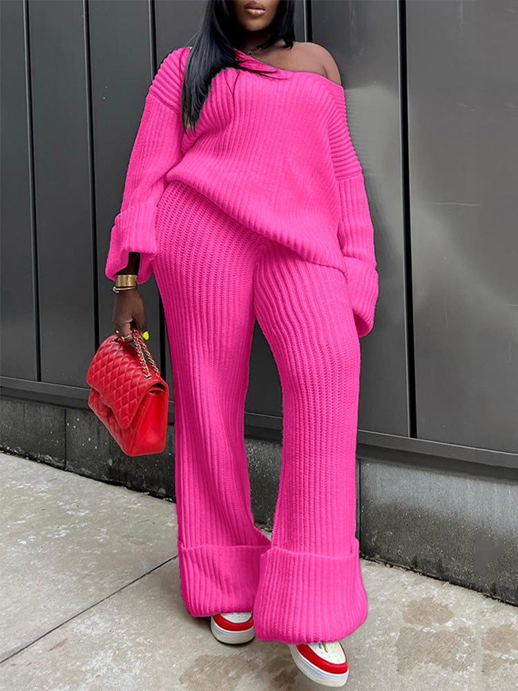 Ribbed Knit Sweater Pants Set