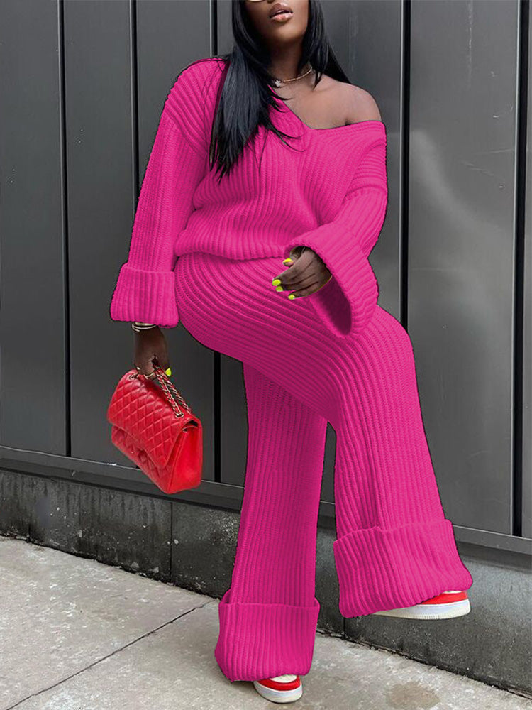 Ribbed Knit Sweater Pants Set