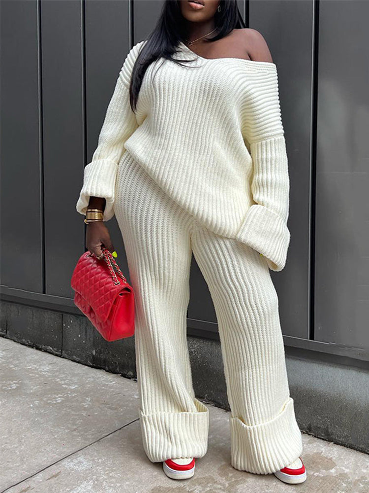 Ribbed Knit Sweater Pants Set