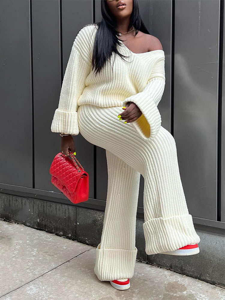 Ribbed Knit Sweater Pants Set