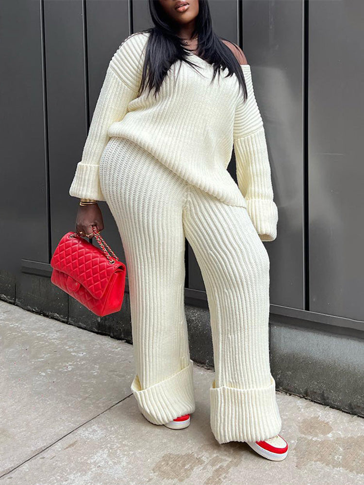 Ribbed Knit Sweater Pants Set