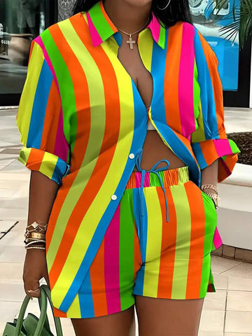 Vibrant Striped Shirt  Shorts Set