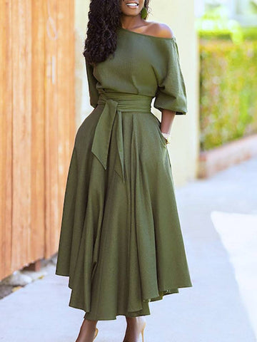Oblique Neckline Half Sleeve Maxi Dresses