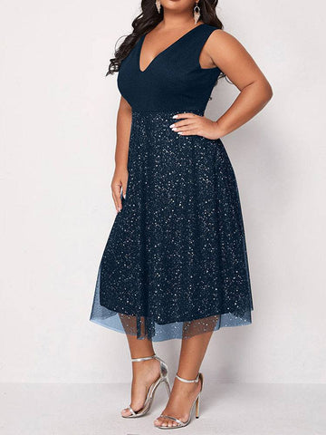 Contrast Mesh Midi Dresses