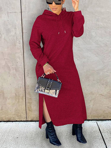 Slant Pockets Drawstring Hoodie Dresses