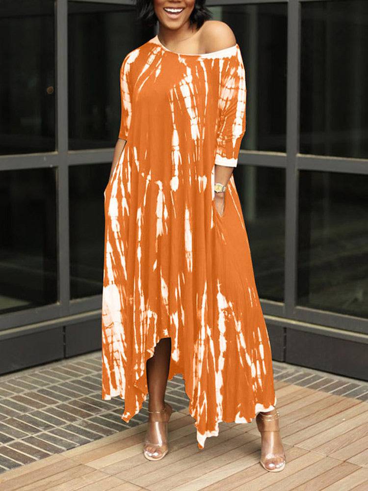 Tie Dye Print Irregular Dresses