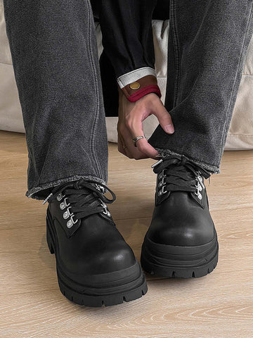 Big Head Derby Metal Decoration Leather Shoes